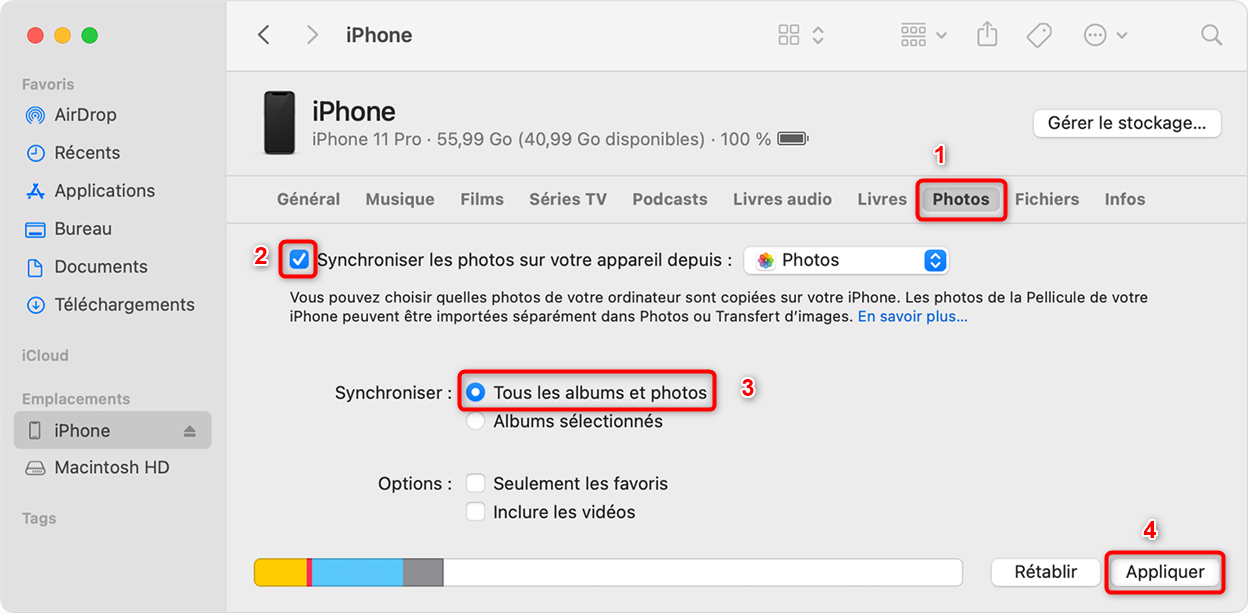 Importer les photos iPhone vers Mac via Finder