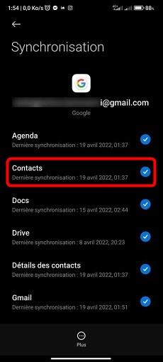 Synchroniser contacts Google
