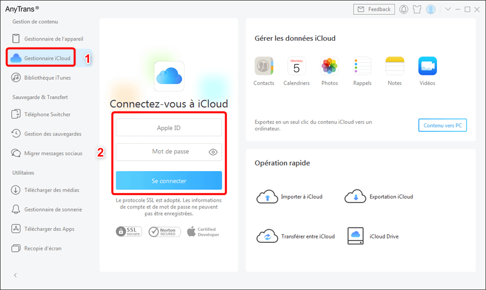 Transférer entre iCloud