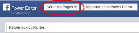 Optimiser call-to-action Facebook : "Gérer les pages"