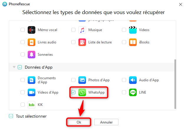 Les types de données à récupérer sur PhoneRescue