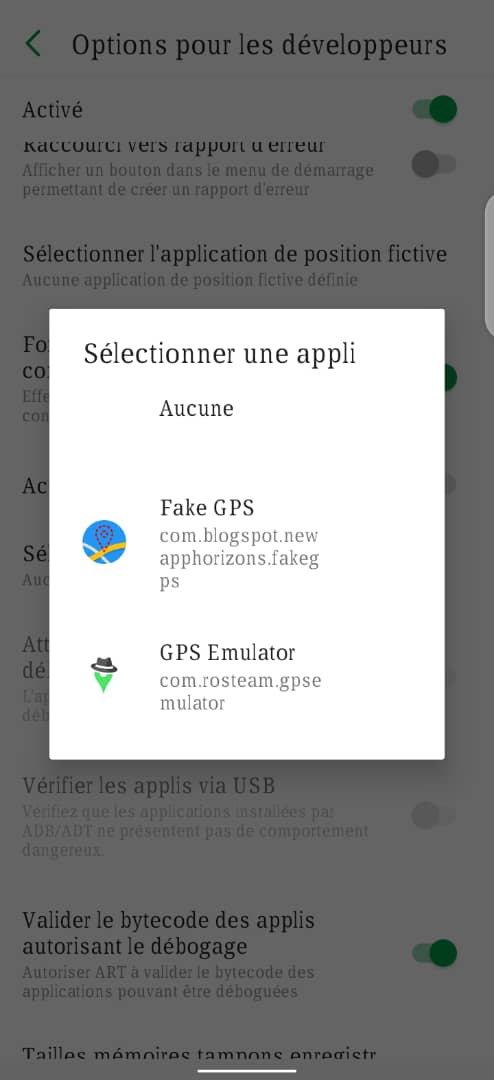 activer Fake GPS
