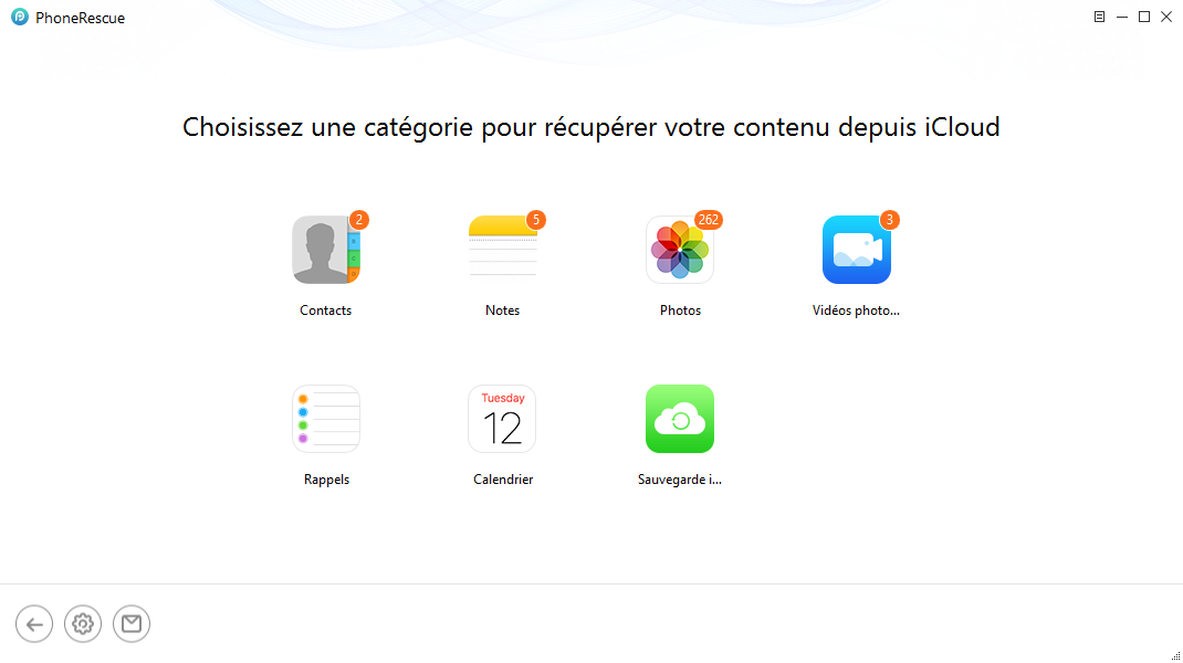 Choisir la catégorie pour récupérer le contenu depuis iCloud