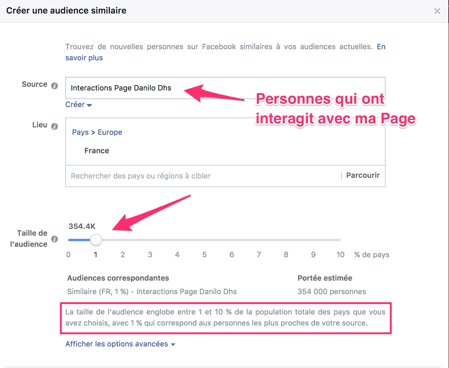 Créer une audience pour une publication de votre Page Facebook