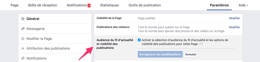 fonctionnalités des pages Facebook