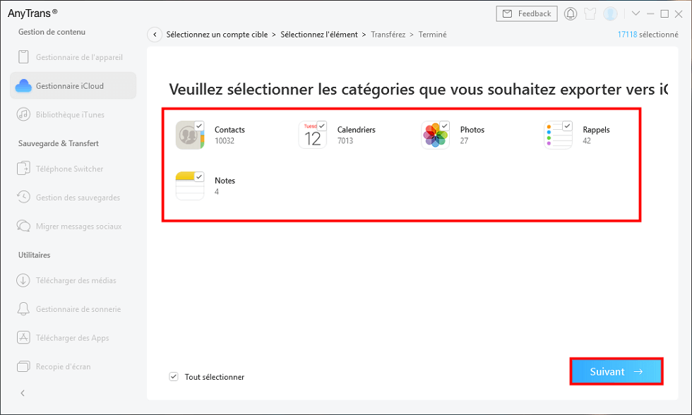 Sélection des données iCloud