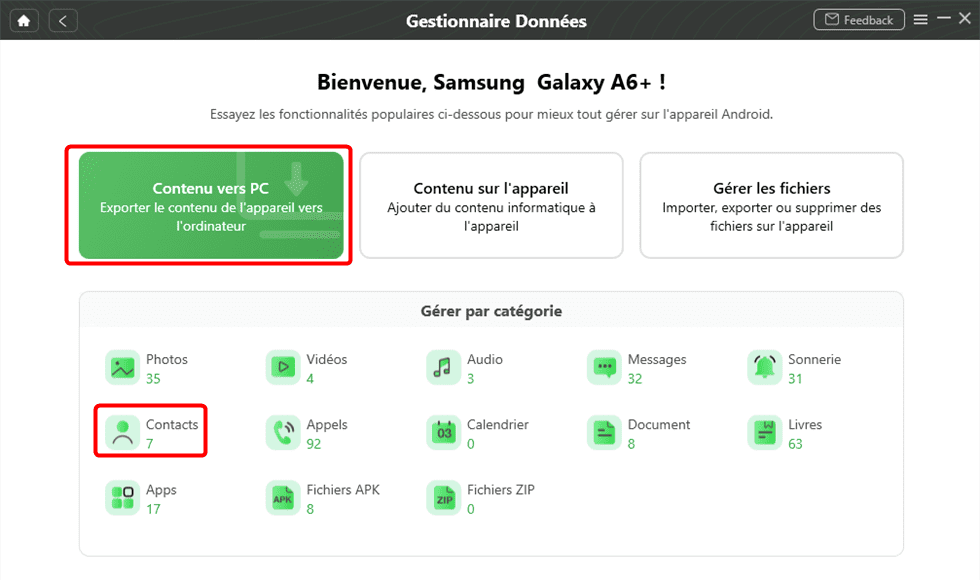 Cliquer sur Contacts