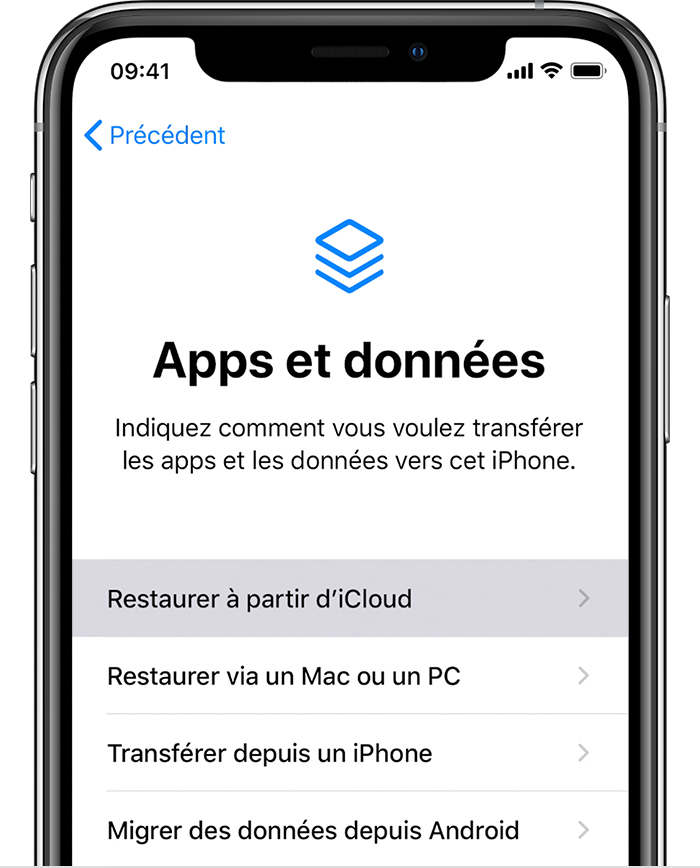 Restauration depuis iCloud