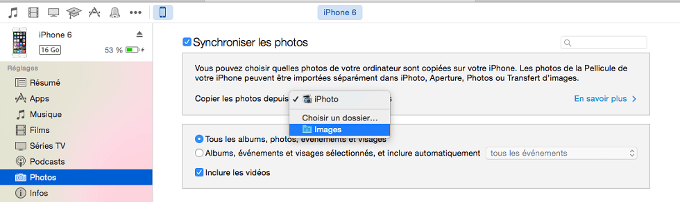 transférer les photos PC/Mac vers iPhone avec iTunes/Finder