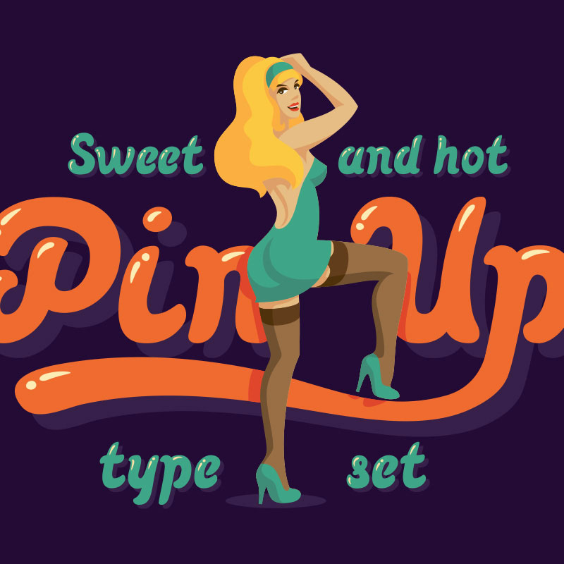 Pin up font and illustration police de caractère