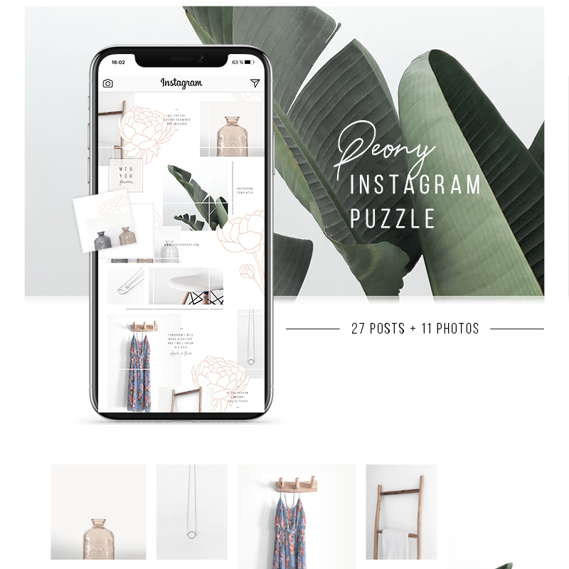 Peony Instagram Puzzle + 11 photos pour médias sociaux