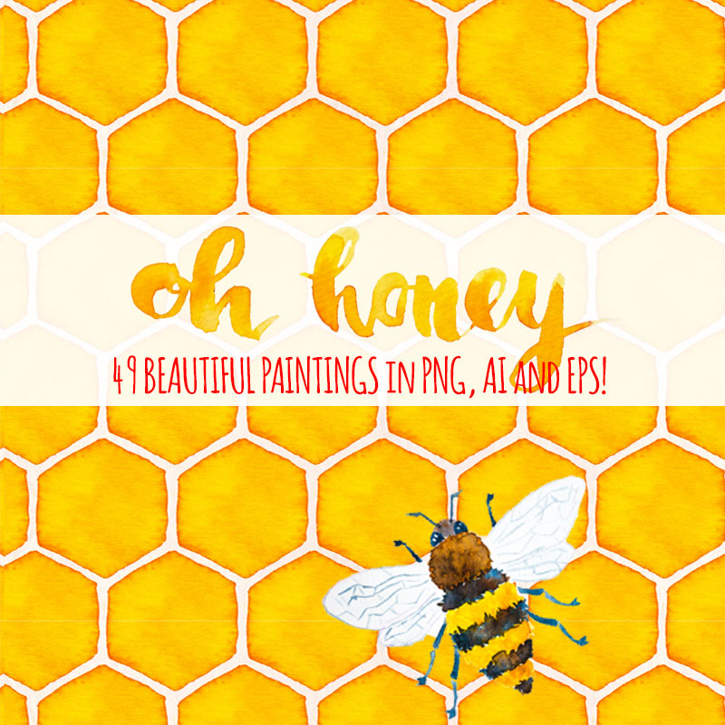 49 Honey Bee Spring Watercolor Illustration