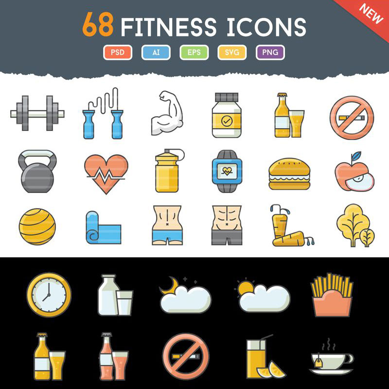 68 Fitness Icons ensemble d'icônes