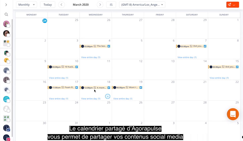 Calendrier partagé Agorapulse