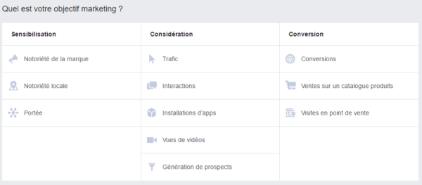 Publicité Facebook - Objectif marketing - Journal du Community Manager