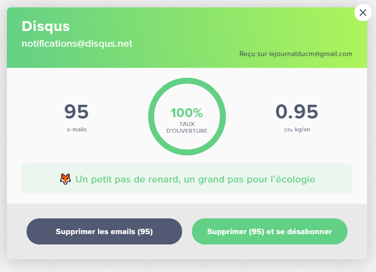 Cleanfox détecte les newsletters et demande la suppression des emails