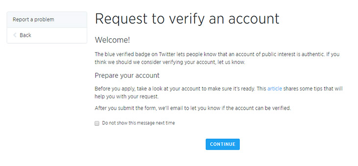 Requête pour avoir un compte Twitter certifié