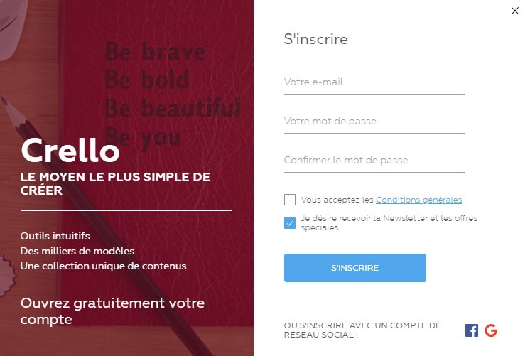 Crello : Ouvrir un compte