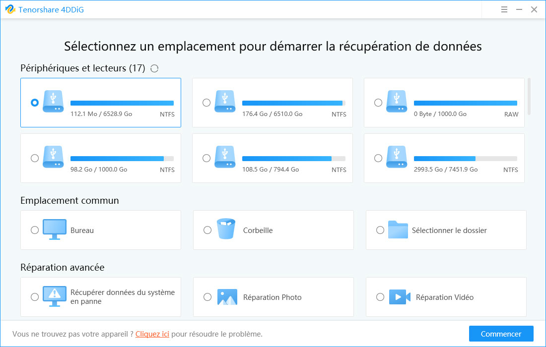 Tenorshare 4DDiG : Sélectionner un emplacement à analyser