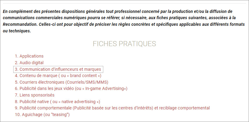 Fiches pratiques ARPP communication influenceurs et marques