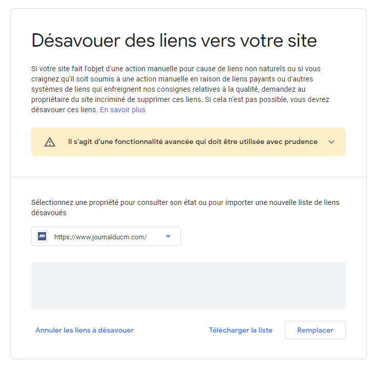 Google Disavow Tool : liste de liens à désavouer