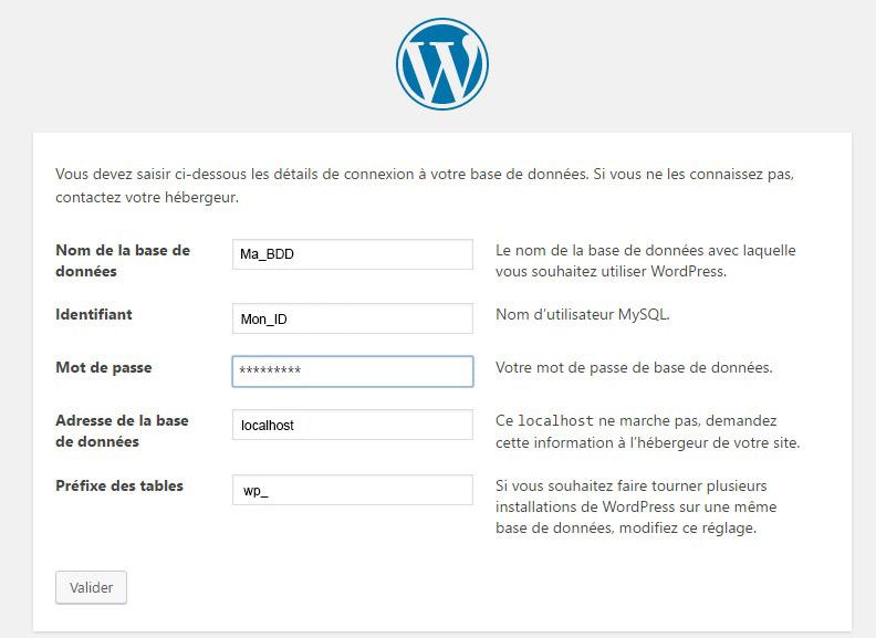 Installer WordPress : Renseigner les informations