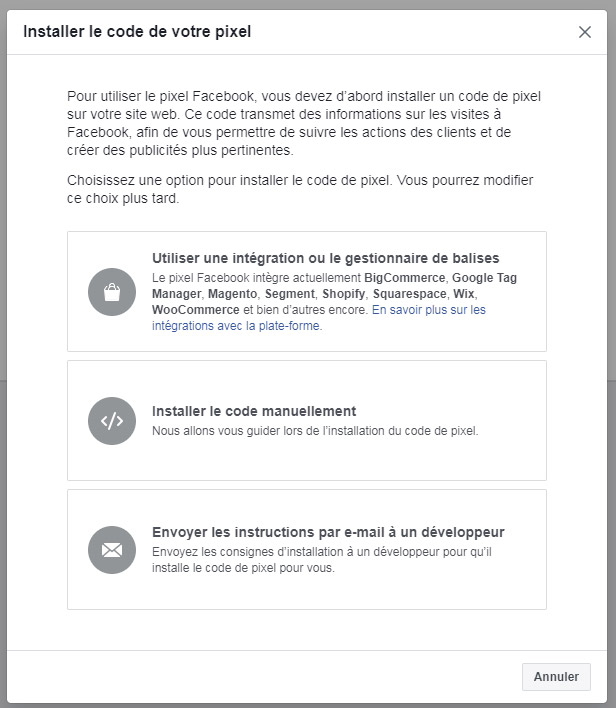 Les instructions de configuration du pixel Facebook