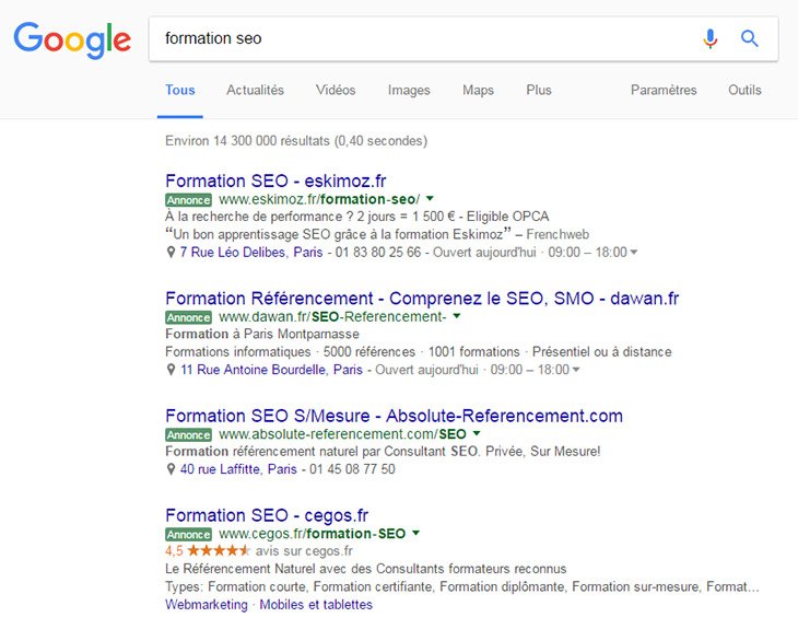 Search Google formation SEO