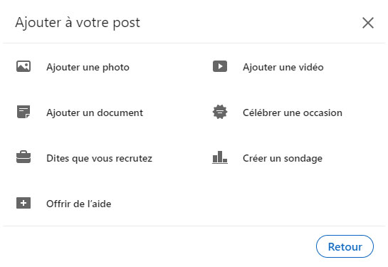 Les options LinkedIn pour vos posts