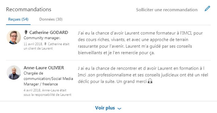 Recommandations Linkedin collègues