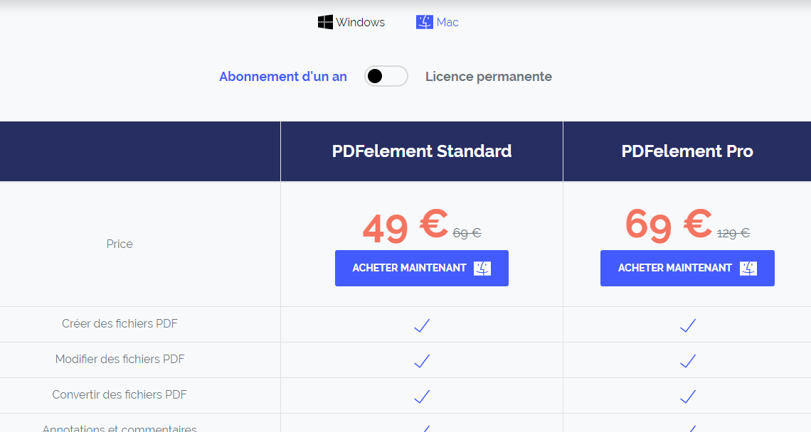 Tarif PDFElement