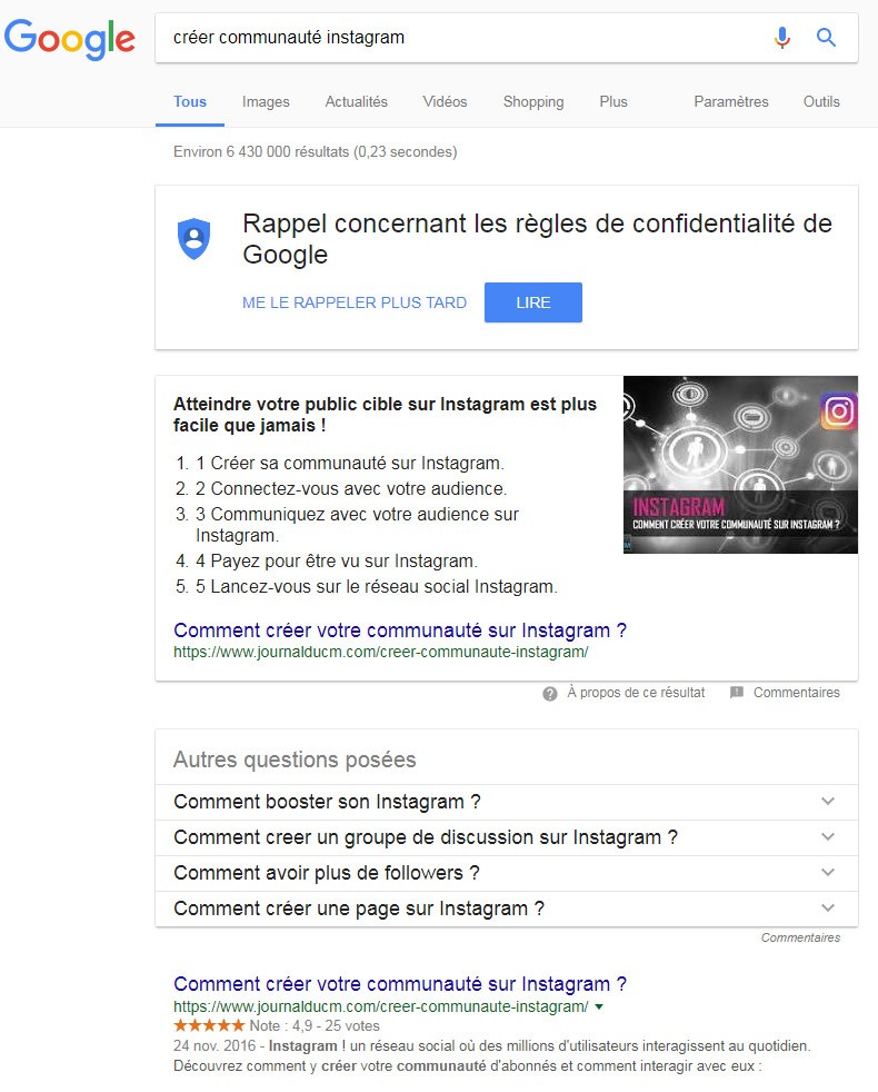 Position Google avec balise meta description