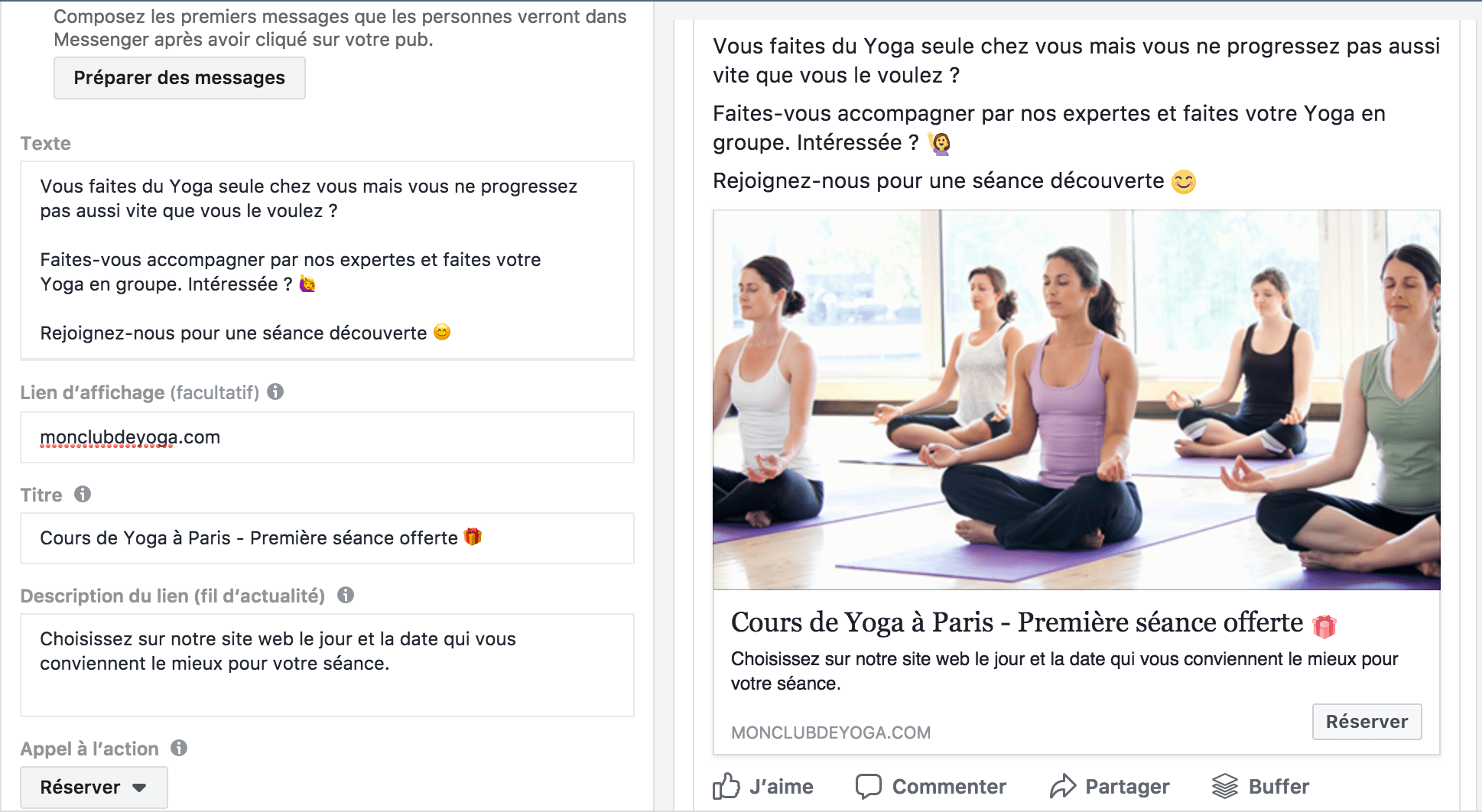 publicité sur le centre de Yoga
