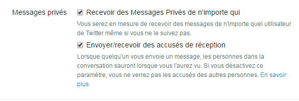 Réglages DM Twitter