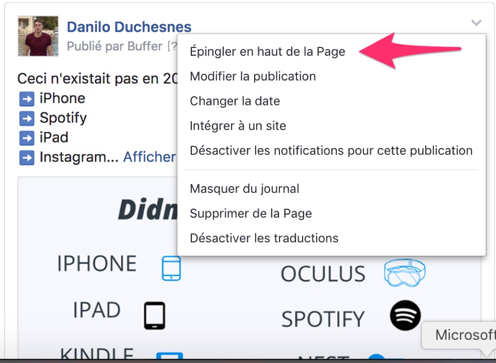 fonctionnalités des pages Facebook