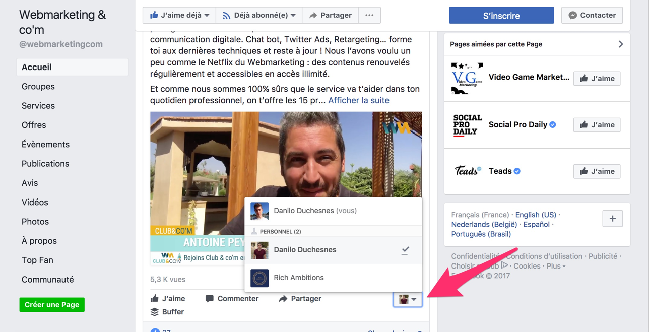 fonctionnalités des pages Facebook