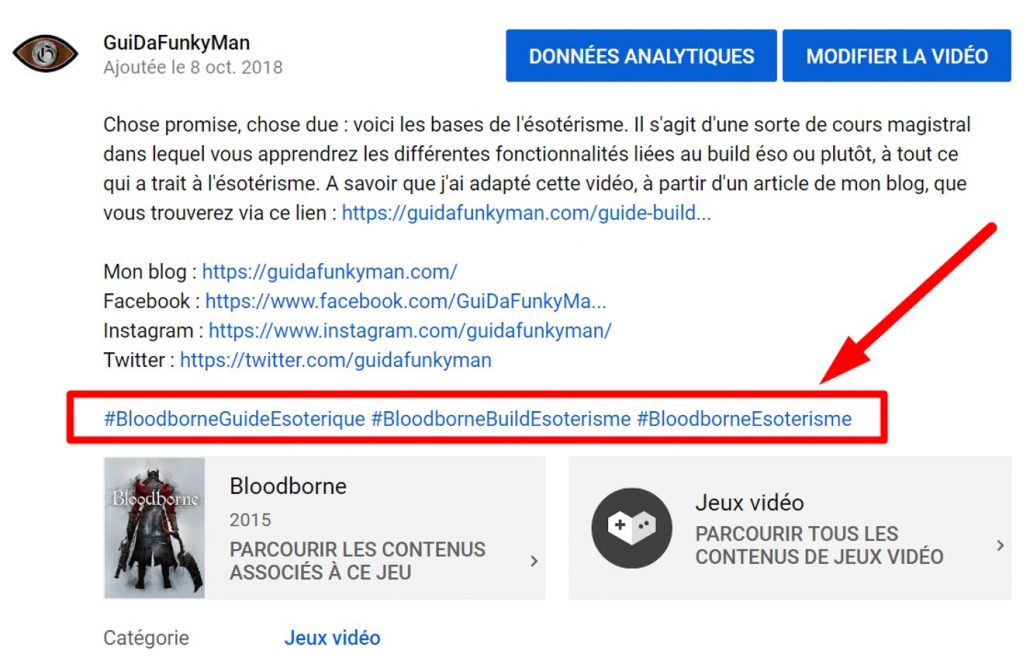 Hashtags chaîne YouTube