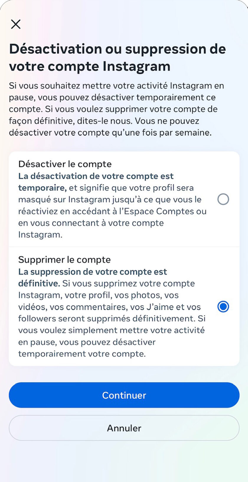 Comment supprimer définitivement son compte Instagram