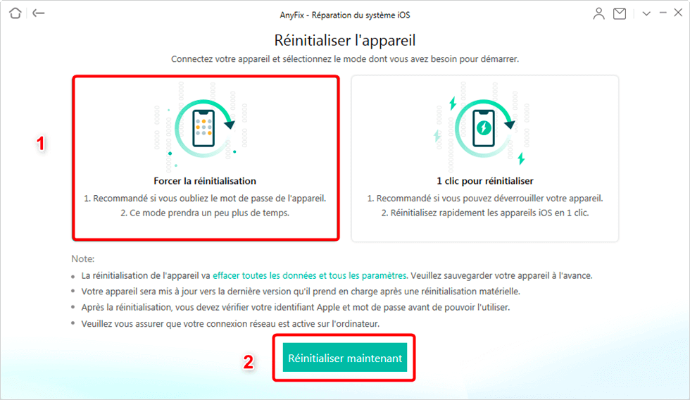 AnyFix : Réparation iOS - Réinitialiser iPhone