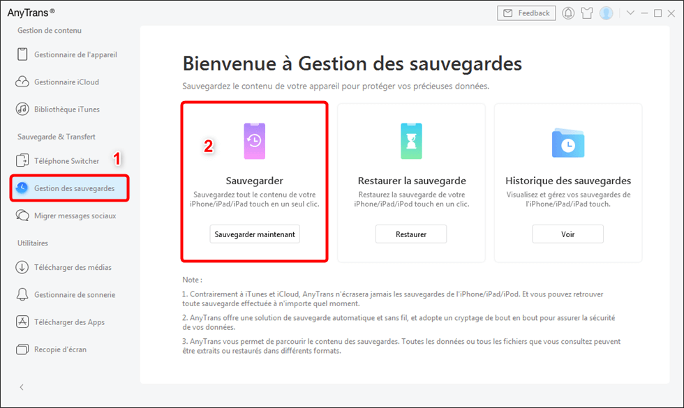 Gestion des sauvegardes AnyTrans