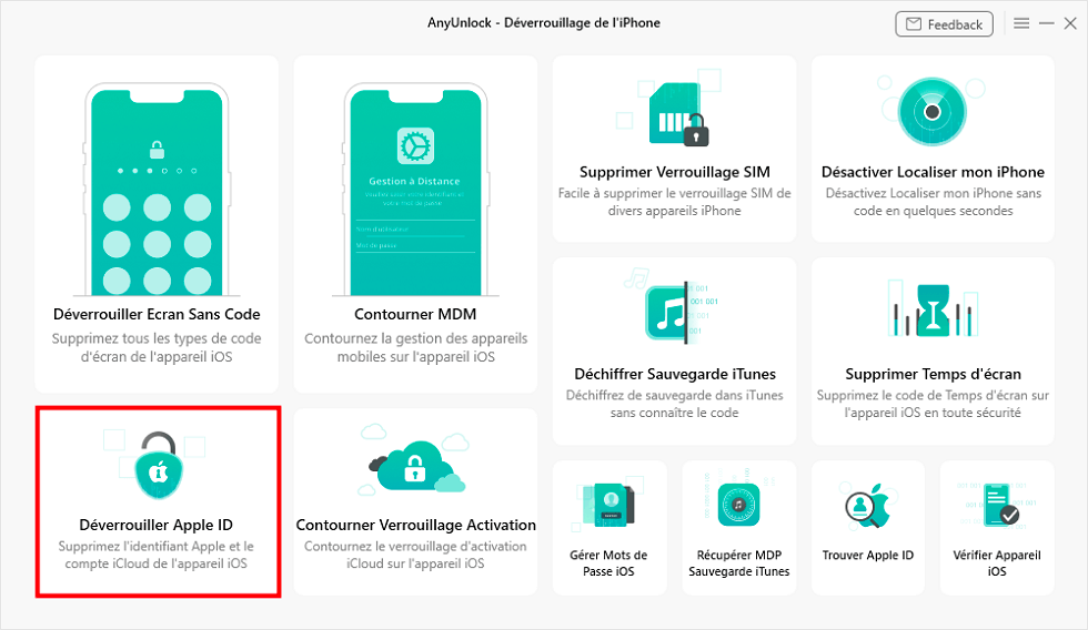 AnyUnlock : Déverrouillage Apple ID