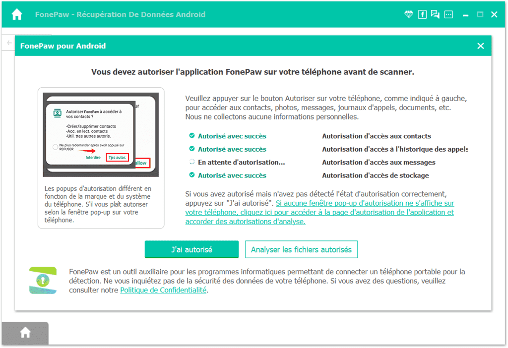 Autoriser à scanner les fichiers Android