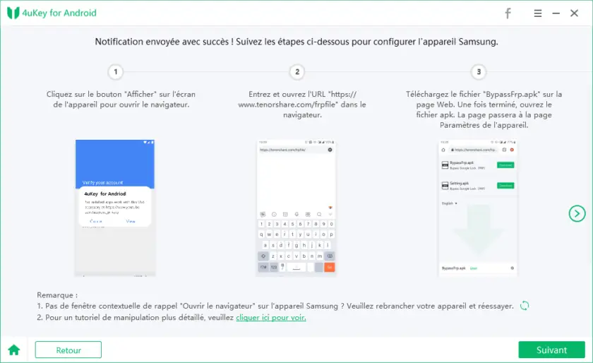 Tenorshare 4uKey pour Android : Notification envoyée avec succès