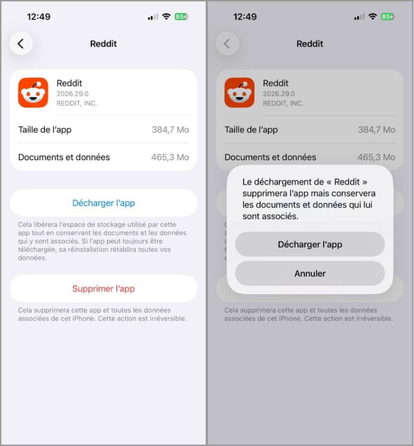 Décharger l'app