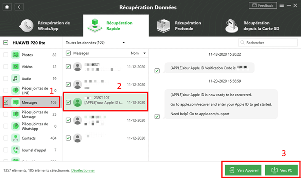 Récupérer messages textes,Récupérer SMS
