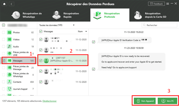 Récupérer messages textes,Récupérer SMS