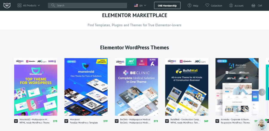 Elementor Marketplace de TemplateMonster