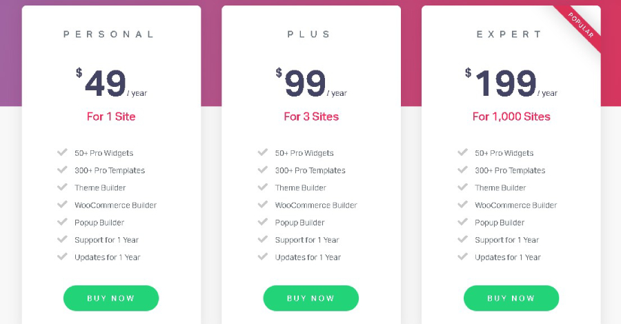 Elementor pricing