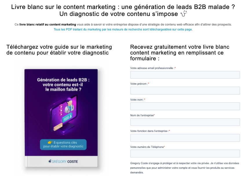 Landing page présentant un lead magnet