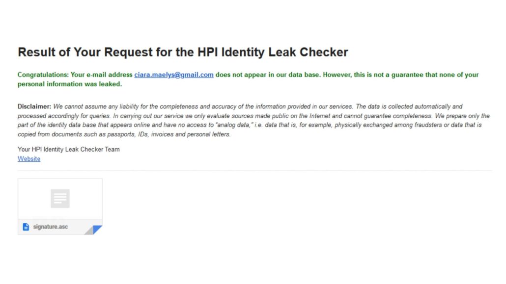 Résultats Identity Leak Checker